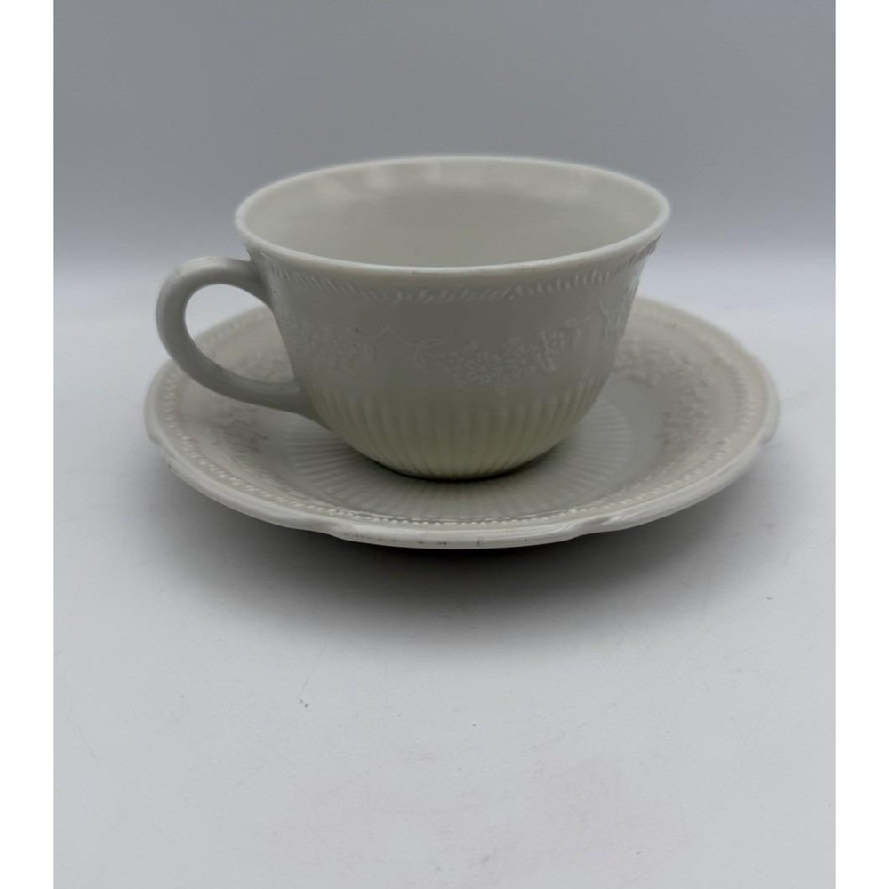 Fire-King Alice Ivory Teacup & Saucer Set White Milk Glass Anchor Hocking